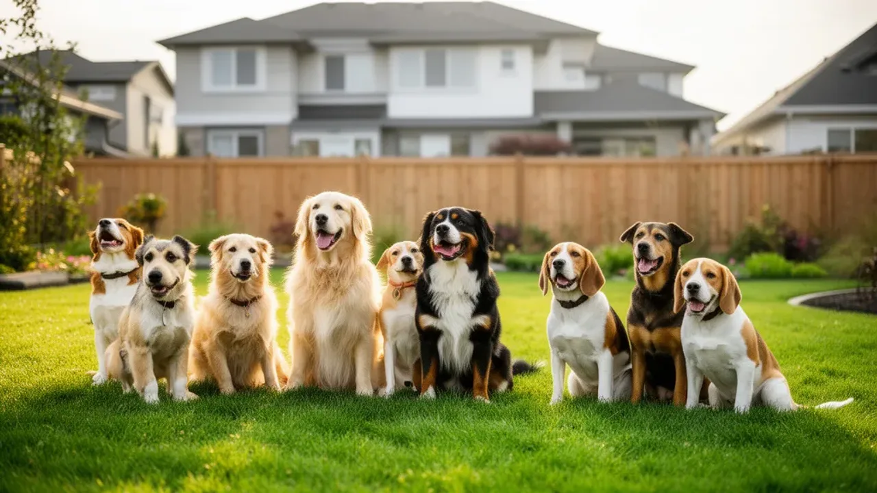 Jaki pies do domu z ogrodem i dziećmi? Ranking ras dla rodziny Zadowolony Golden Retriever i Berneński pies pasterski odpoczywające w ogrodzie – dowiedz się, jaki pies do domu z ogrodem i dziećmi będzie najlepszym wyborem.