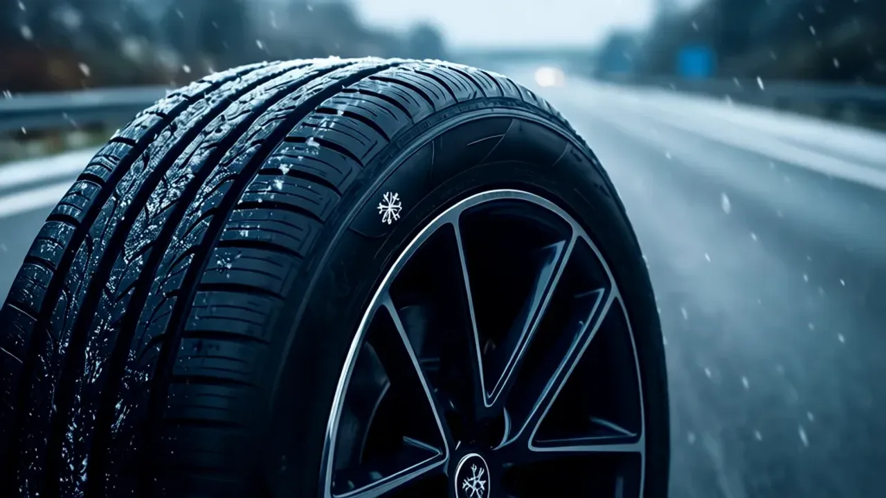 Opony zimowe w Niemczech: przepisy, kary i ważne wymogi 2026 Opony zimowe w Niemczech z widocznym symbolem 3PMSF na tle zaśnieżonej autostrady.