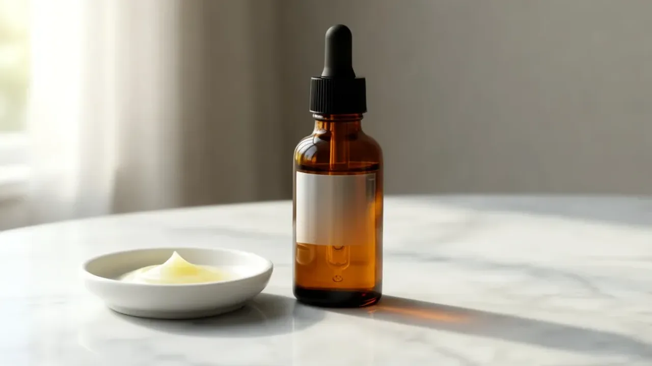 Retinol dla początkujących: kompletny przewodnik jak zacząć go stosować Zestaw kosmetyków z filtrem SPF i serum do pielęgnacji typu retinol dla początkujących na marmurowym blacie.