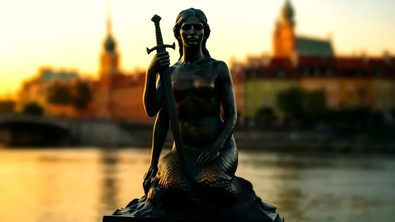 Warszawska Syrenka: Pomnik, rzeźba i symbol, który zdobi Stare Miasto Najsłynniejsza rzeźba Warszawa Syrenka na Rynku Starego Miasta w Warszawie.